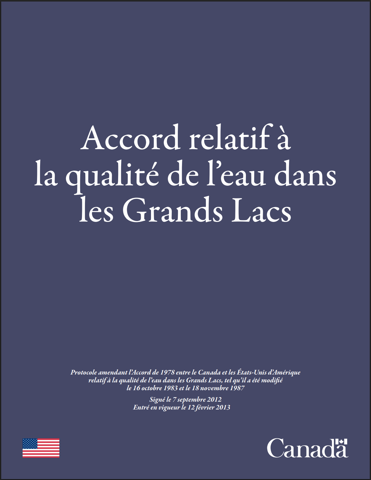 Accord relatif a la qualite de l'eau dans les Grands Lacs