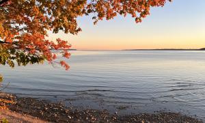 A morning summer sunrise where I stopped to contemplate the day. Between Suttons Bay & Traverse City, Michigan. Recreation. Nick Longo.