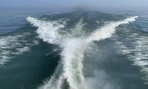 Wake from a research vessel during routine monitoring on Lake Erie. Monroe, Michigan. Research, Science and Education. Jasmine Mancuso
